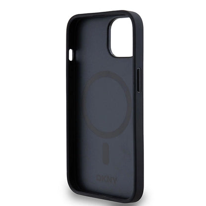 DKNY Leather Monogram Pattern Metal Logo MagSafe Case for iPhone 15/14/13 - Black_6