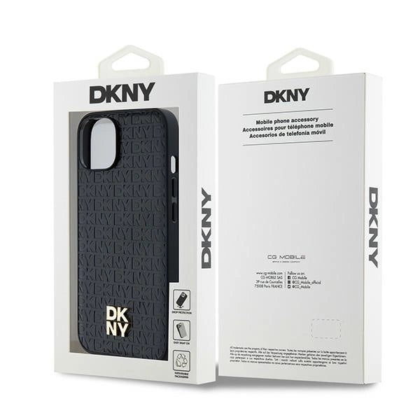 DKNY Leather Monogram Pattern Metal Logo MagSafe Case for iPhone 15/14/13 - Black_7