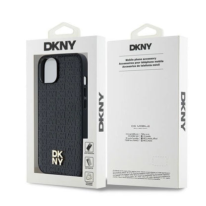 DKNY Leather Monogram Pattern Metal Logo MagSafe Case for iPhone 15/14/13 - Black_7