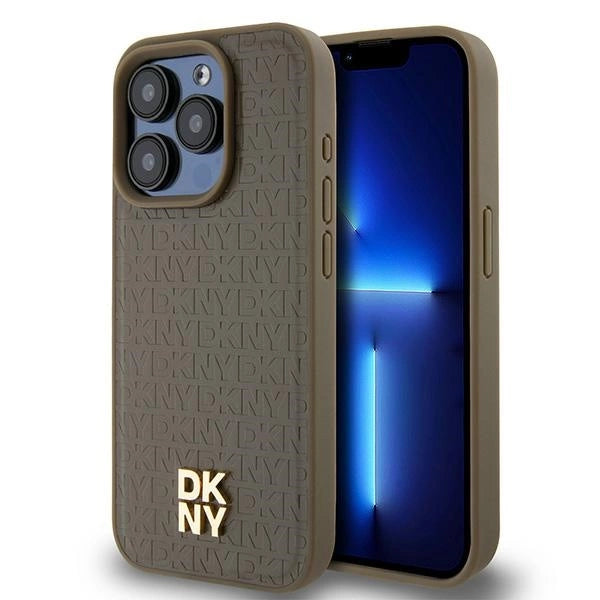 DKNY Leather Pattern Metal Logo MagSafe case for iPhone 14 Pro Max - brown_0