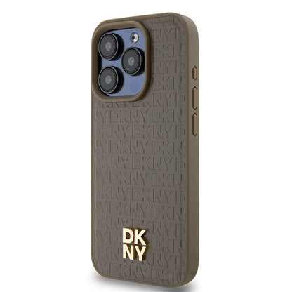 DKNY Leather Pattern Metal Logo MagSafe case for iPhone 14 Pro Max - brown_1