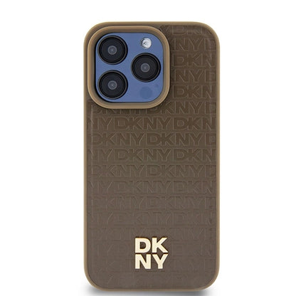 DKNY Leather Pattern Metal Logo MagSafe case for iPhone 14 Pro Max - brown_2
