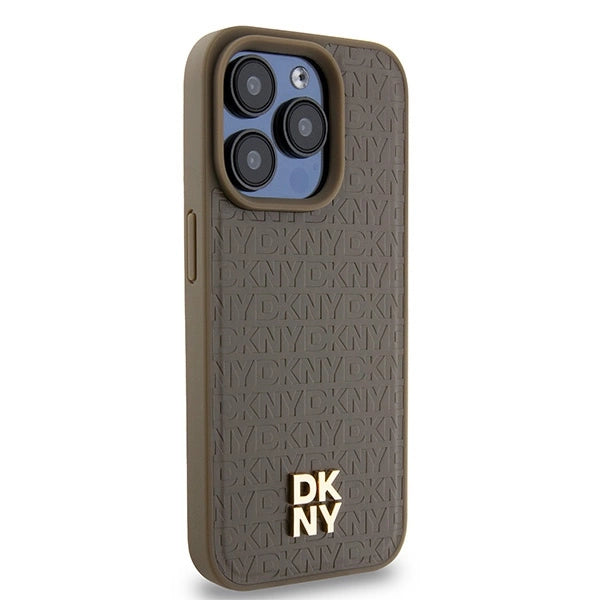 DKNY Leather Pattern Metal Logo MagSafe case for iPhone 14 Pro Max - brown_3