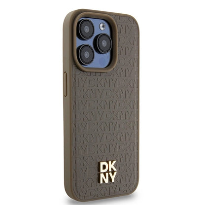 DKNY Leather Pattern Metal Logo MagSafe case for iPhone 14 Pro Max - brown_3
