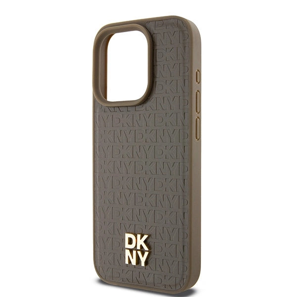 DKNY Leather Pattern Metal Logo MagSafe case for iPhone 14 Pro Max - brown_5