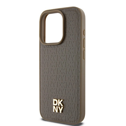 DKNY Leather Pattern Metal Logo MagSafe case for iPhone 14 Pro Max - brown_5