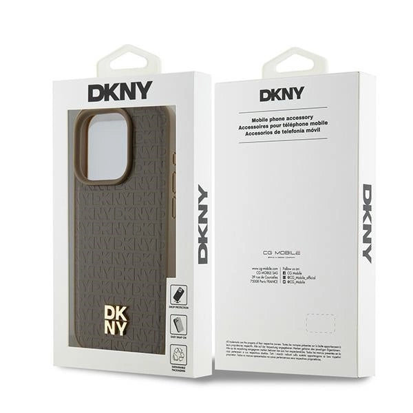 DKNY Leather Pattern Metal Logo MagSafe case for iPhone 14 Pro Max - brown_7