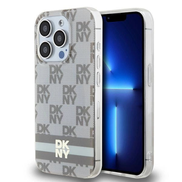 DKNY IML Checkered Mono Pattern &amp; Printed Stripes MagSafe case for iPhone 15 Pro - beige_0