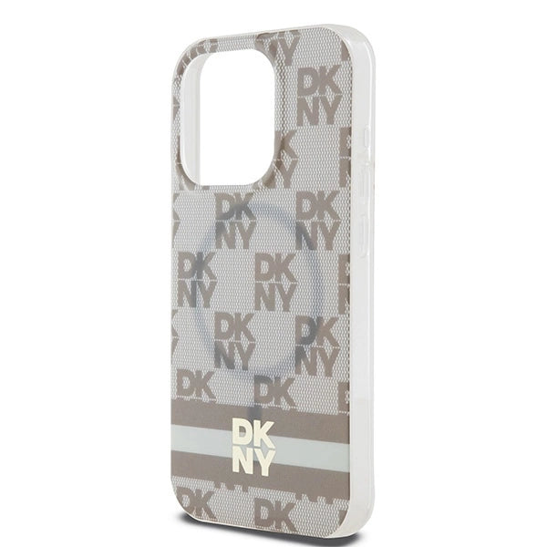 DKNY IML Checkered Mono Pattern &amp; Printed Stripes MagSafe case for iPhone 15 Pro - beige_5