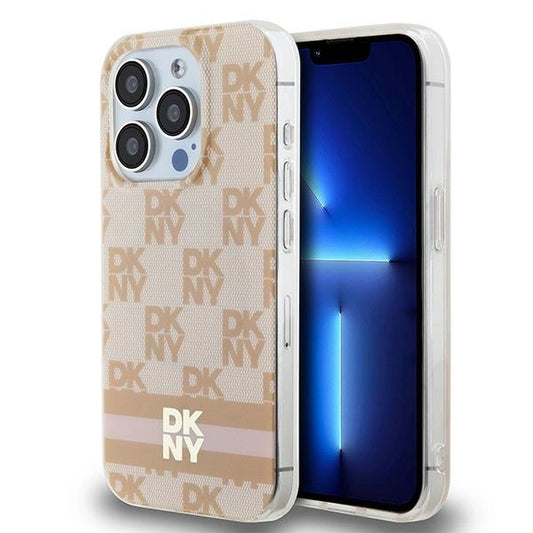 DKNY IML Checkered Mono Pattern &amp; Printed Stripes MagSafe case for iPhone 15 Pro - pink_0