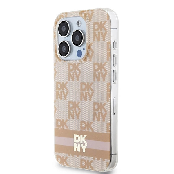 DKNY IML Checkered Mono Pattern &amp; Printed Stripes MagSafe case for iPhone 15 Pro - pink_1