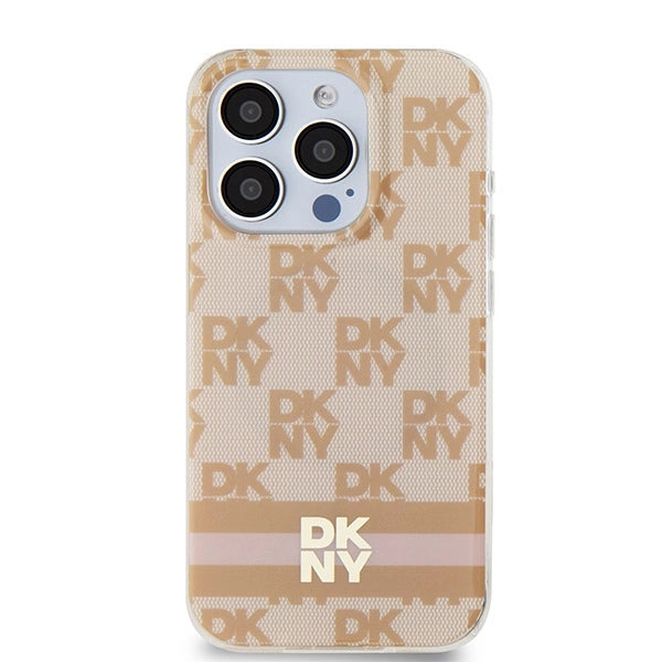 DKNY IML Checkered Mono Pattern &amp; Printed Stripes MagSafe case for iPhone 15 Pro - pink_2