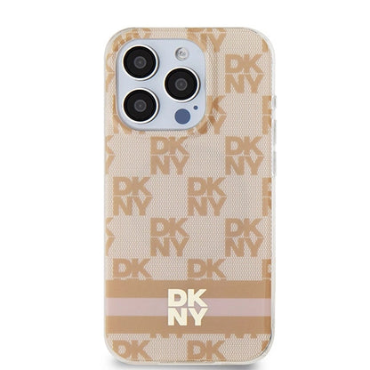 DKNY IML Checkered Mono Pattern &amp; Printed Stripes MagSafe case for iPhone 15 Pro - pink_2