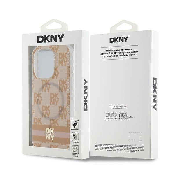 DKNY IML Checkered Mono Pattern &amp; Printed Stripes MagSafe case for iPhone 15 Pro - pink_7