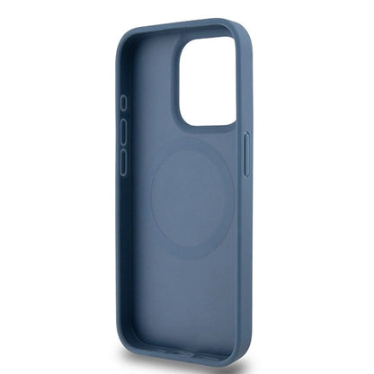 DKNY Leather Monogram Pattern Metal Logo MagSafe Case for iPhone 15 Pro - Blue_6