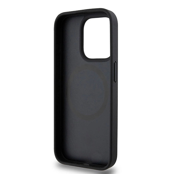 DKNY Leather Monogram Pattern Metal Logo MagSafe Case for iPhone 15 Pro - Black_6
