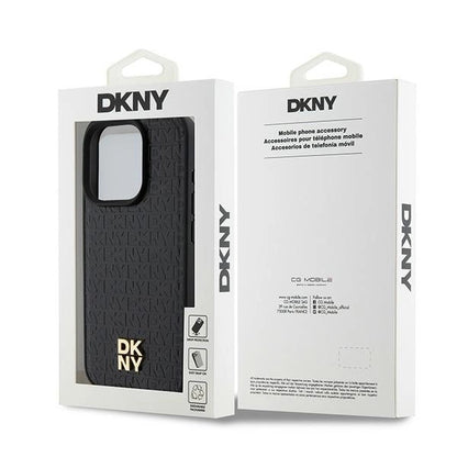 DKNY Leather Monogram Pattern Metal Logo MagSafe Case for iPhone 15 Pro - Black_7