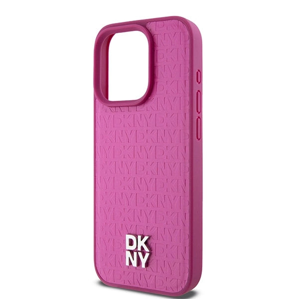 DKNY Leather Monogram Pattern Metal Logo MagSafe Case for iPhone 15 Pro - Pink_5