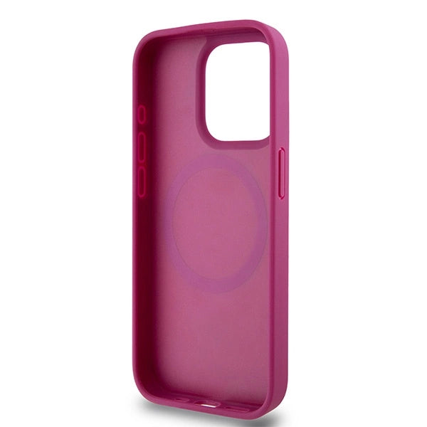 DKNY Leather Monogram Pattern Metal Logo MagSafe Case for iPhone 15 Pro - Pink_6