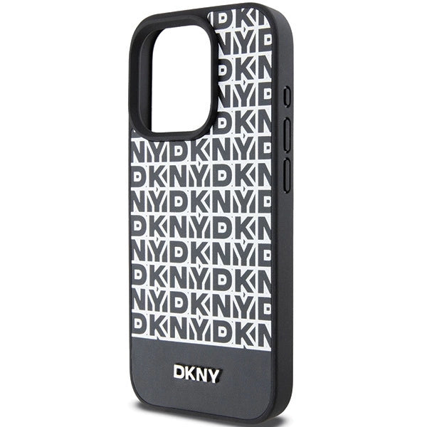 DKNY Leather Printed Pattern Metal Logo MagSafe Case for iPhone 15 Pro - Black_5