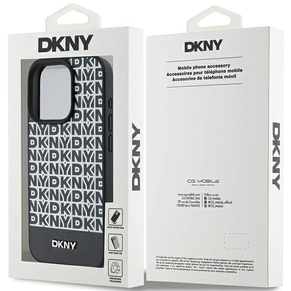 DKNY Leather Printed Pattern Metal Logo MagSafe Case for iPhone 15 Pro - Black_7