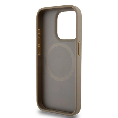 DKNY Leather Printed Pattern Metal Logo MagSafe Case for iPhone 15 Pro - Brown_6
