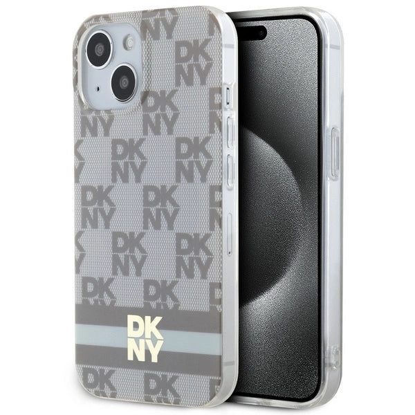 DKNY IML Checkered Mono Pattern &amp; Printed Stripes MagSafe Case for iPhone 15 Plus / 14 Plus - Beige_0