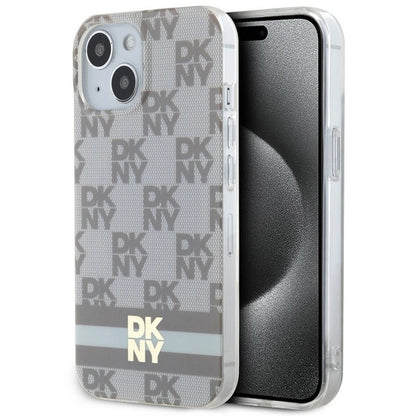 DKNY IML Checkered Mono Pattern &amp; Printed Stripes MagSafe Case for iPhone 15 Plus / 14 Plus - Beige_0
