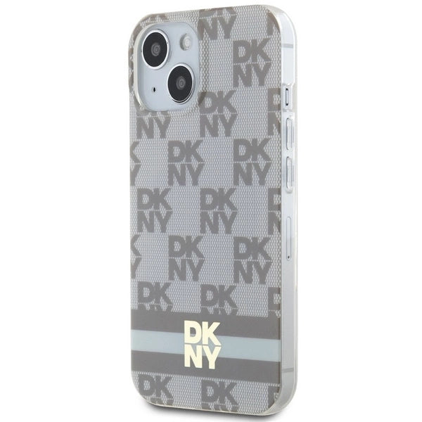 DKNY IML Checkered Mono Pattern &amp; Printed Stripes MagSafe Case for iPhone 15 Plus / 14 Plus - Beige_1