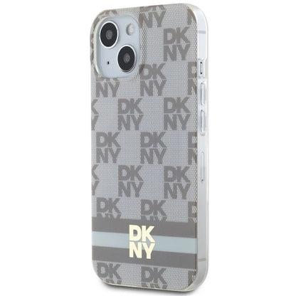 DKNY IML Checkered Mono Pattern &amp; Printed Stripes MagSafe Case for iPhone 15 Plus / 14 Plus - Beige_1