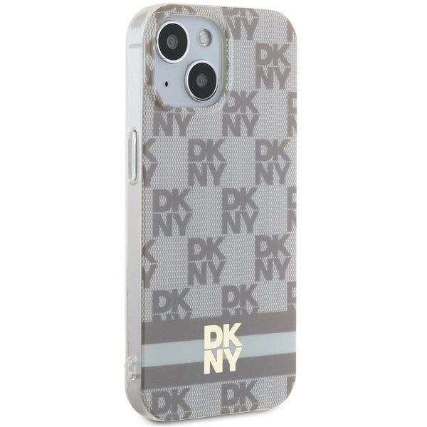 DKNY IML Checkered Mono Pattern &amp; Printed Stripes MagSafe Case for iPhone 15 Plus / 14 Plus - Beige_3
