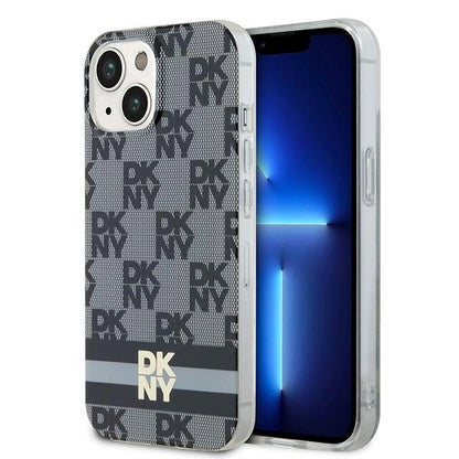 DKNY IML Checkered Mono Pattern &amp; Printed Stripes MagSafe Case for iPhone 15 Plus / 14 Plus - Black_0