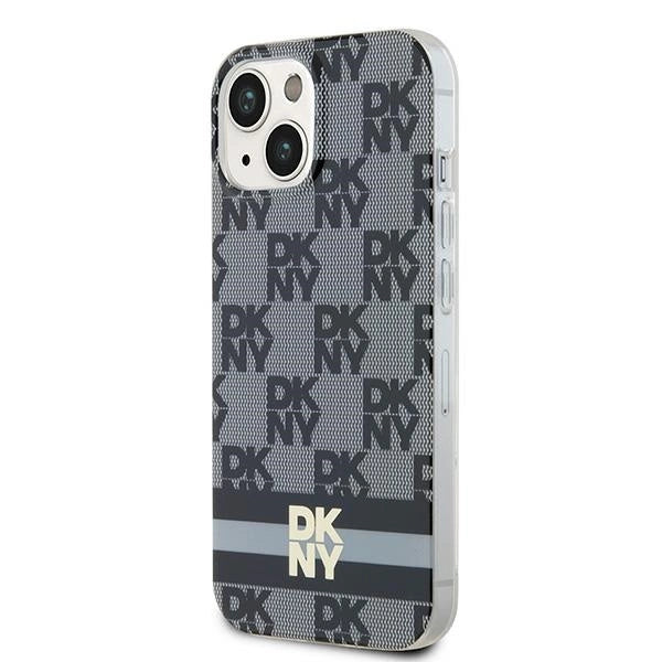 DKNY IML Checkered Mono Pattern &amp; Printed Stripes MagSafe Case for iPhone 15 Plus / 14 Plus - Black_1