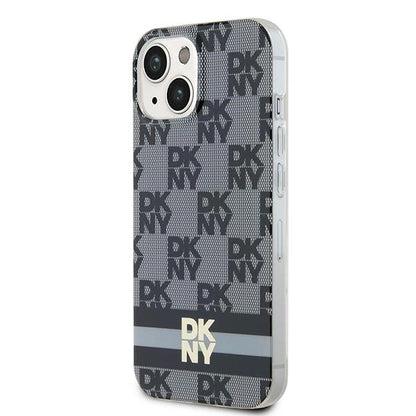 DKNY IML Checkered Mono Pattern &amp; Printed Stripes MagSafe Case for iPhone 15 Plus / 14 Plus - Black_1
