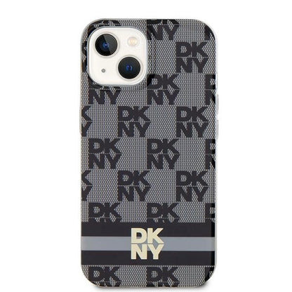 DKNY IML Checkered Mono Pattern &amp; Printed Stripes MagSafe Case for iPhone 15 Plus / 14 Plus - Black_2