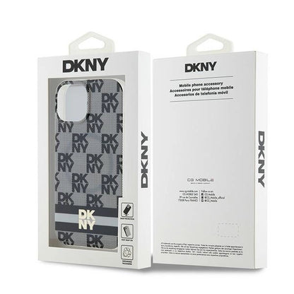 DKNY IML Checkered Mono Pattern &amp; Printed Stripes MagSafe Case for iPhone 15 Plus / 14 Plus - Black_7