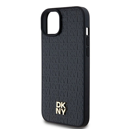 DKNY Leather Monogram Pattern Metal Logo MagSafe Case for iPhone 15 Plus / 14 Plus - Black_5