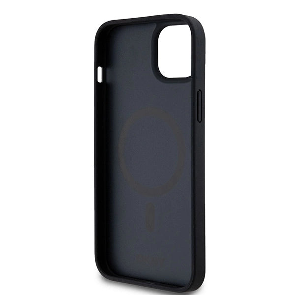 DKNY Leather Monogram Pattern Metal Logo MagSafe Case for iPhone 15 Plus / 14 Plus - Black_6