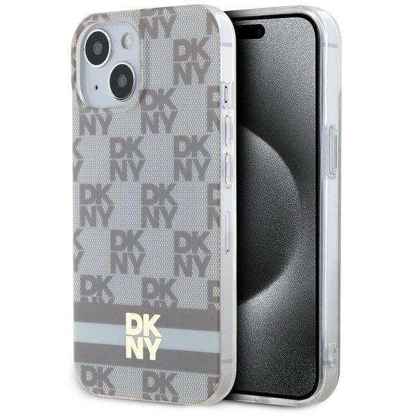 DKNY IML Checkered Mono Pattern &amp; Printed Stripes MagSafe case for iPhone 15 / 14 / 13 - beige_0
