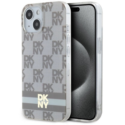 DKNY IML Checkered Mono Pattern &amp; Printed Stripes MagSafe case for iPhone 15 / 14 / 13 - beige_0