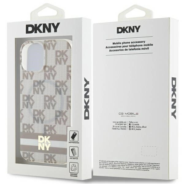 DKNY IML Checkered Mono Pattern &amp; Printed Stripes MagSafe case for iPhone 15 / 14 / 13 - beige_7