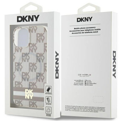 DKNY IML Checkered Mono Pattern &amp; Printed Stripes MagSafe case for iPhone 15 / 14 / 13 - beige_7