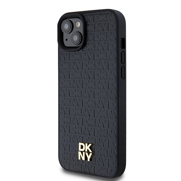 DKNY Leather Pattern Metal Logo MagSafe Case for iPhone 15/14/13 - Black_1
