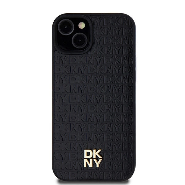 DKNY Leather Pattern Metal Logo MagSafe Case for iPhone 15/14/13 - Black_2