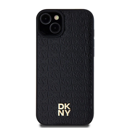 DKNY Leather Pattern Metal Logo MagSafe Case for iPhone 15/14/13 - Black_2