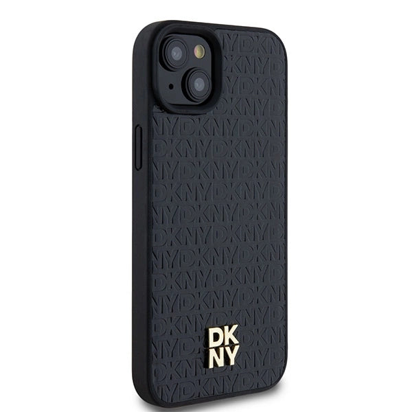 DKNY Leather Pattern Metal Logo MagSafe Case for iPhone 15/14/13 - Black_3