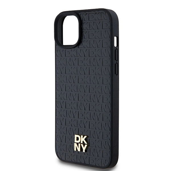 DKNY Leather Pattern Metal Logo MagSafe Case for iPhone 15/14/13 - Black_5