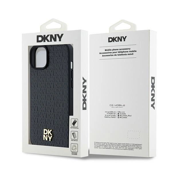 DKNY Leather Pattern Metal Logo MagSafe Case for iPhone 15/14/13 - Black_7