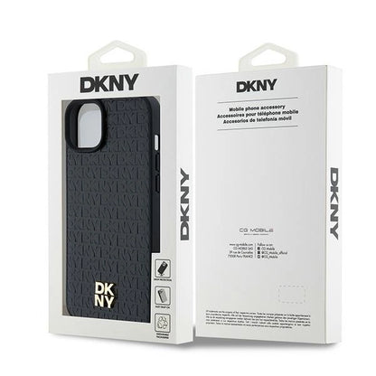 DKNY Leather Pattern Metal Logo MagSafe Case for iPhone 15/14/13 - Black_7