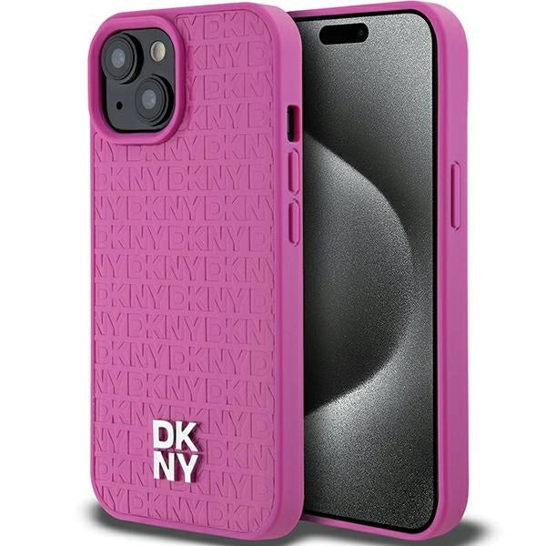 DKNY Leather Pattern Metal Logo MagSafe case for iPhone 15 / 14 / 13 - pink_0
